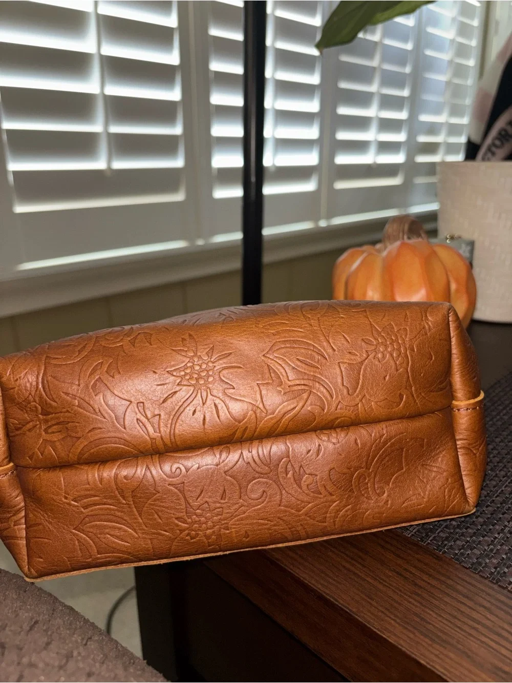 Portland Leather mini Embossed Floral Tote in Meadow